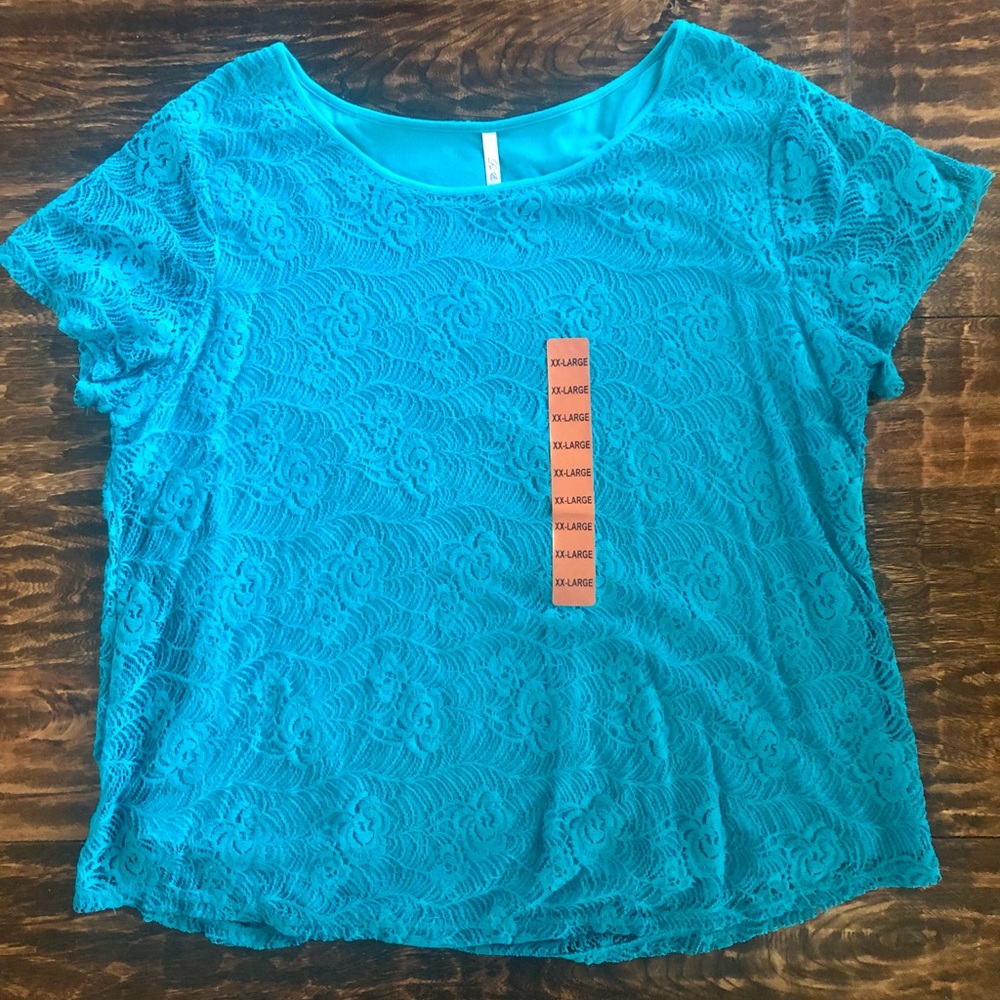 Leo & Nicole Turquoise Lace Top - Size XXL (NWT)